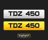 TDZ 450 | Northern Ireland Dateless 6 Digit Registration | 3x3 Private Cherished Number Plate