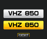 VHZ 850 | Northern Ireland Dateless 6 Digit Registration, 3x3 Private Cherished Number Plate