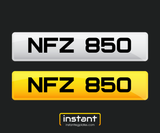 NFZ 850 | Northern Ireland Dateless 6 Digit Registration, 3x3 Private Cherished Number Plate