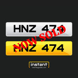 HNZ 474 | Northern Irish Dateless 6 Digit Registration, 3x3 Private Cherished Number Plate.