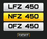 LFZ 450 + NFZ 450 + OFZ 450 | Northern Irish Dateless 6 Digit Registration Pair 3x3