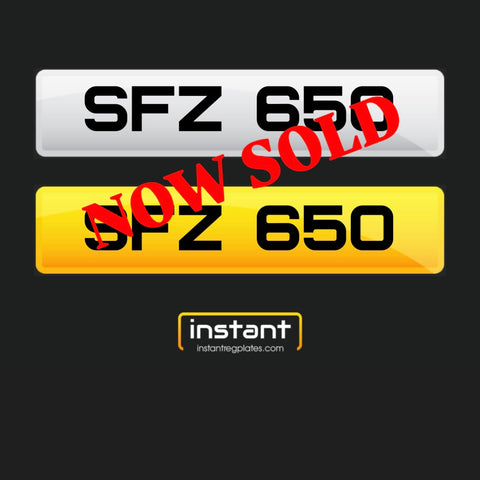 SFZ 650 | Northern Ireland Dateless 6 Digit Registration, 3x3 Private Cherished Number Plate