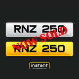 RNZ 250 | Northern Ireland Dateless 6 Digit Registration | 3x3 Private Cherished Number Plate