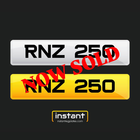 RNZ 250 | Northern Ireland Dateless 6 Digit Registration | 3x3 Private Cherished Number Plate