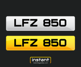 LFZ 850 | Northern Ireland Dateless 6 Digit Registration, 3x3 Private Cherished Number Plate