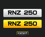 RNZ 250 | Northern Ireland Dateless 6 Digit Registration | 3x3 Private Cherished Number Plate