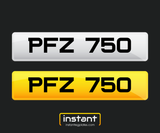 PFZ 750 | Northern Ireland Dateless 6 Digit Registration, 3x3 Private Cherished Number Plate