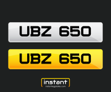 UBZ 650 | Northern Ireland Dateless 6 Digit Registration | 3x3 Private Cherished Number Plate