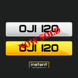 OJI 120| Northern Ireland Dateless 6 Digit Registration | 3x3 Private Cherished Number Plate