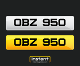 OBZ 950 | Northern Ireland Dateless 6 Digit Registration | 3x3 Private Cherished Number Plate