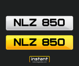 NLZ 850 | Northern Irish Dateless 6 Digit Registration, 3x3 Private Cherished Number Plate