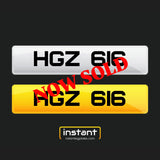 HGZ 616 | Northern Irish Dateless 6 Digit Registration, 3x3 Private Cherished Number Plate.