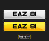 EAZ 81 | Northern Irish Dateless 5 Digit Registration, 3x2 Private Cherished Number Plate