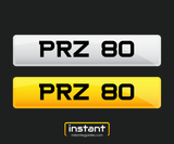 PRZ 80 | Northern Irish Dateless 5 Digit Registration, 3x2 Private Cherished Number Plate