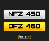 NFZ 450 + OFZ 450 | Northern Irish Dateless 6 Digit Registration Pair 3x3