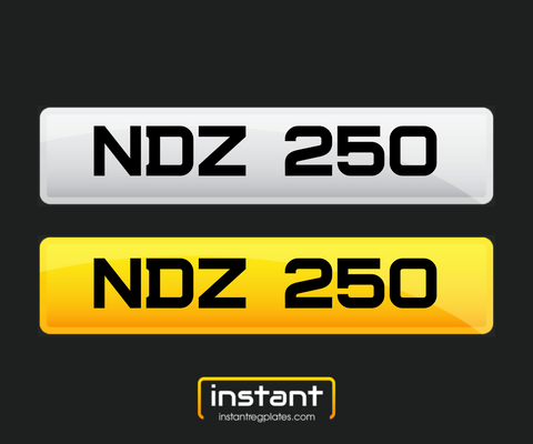 NDZ 250 | Northern Ireland Dateless 6 Digit Registration | 3x3 Private Cherished Number Plate