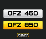 OFZ 450 + OFZ 850 | Northern Irish Dateless 6 Digit Registration Pair 3x3