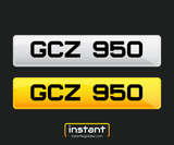 GCZ 950 | Northern Ireland Dateless 6 Digit Registration | 3x3 Private Cherished Number Plate
