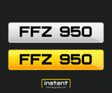 FFZ 950 | Northern Ireland Dateless 6 Digit Registration, 3x3 Private Cherished Number Plate