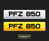 PFZ 850 | Northern Ireland Dateless 6 Digit Registration, 3x3 Private Cherished Number Plate
